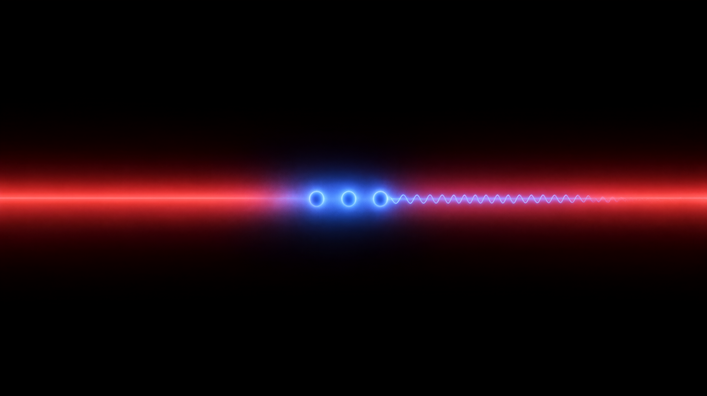 An AI-generated image of an intense infrared laser pulse ionizing a triatomic molecule, emitting an electron and ultraviolet light.
